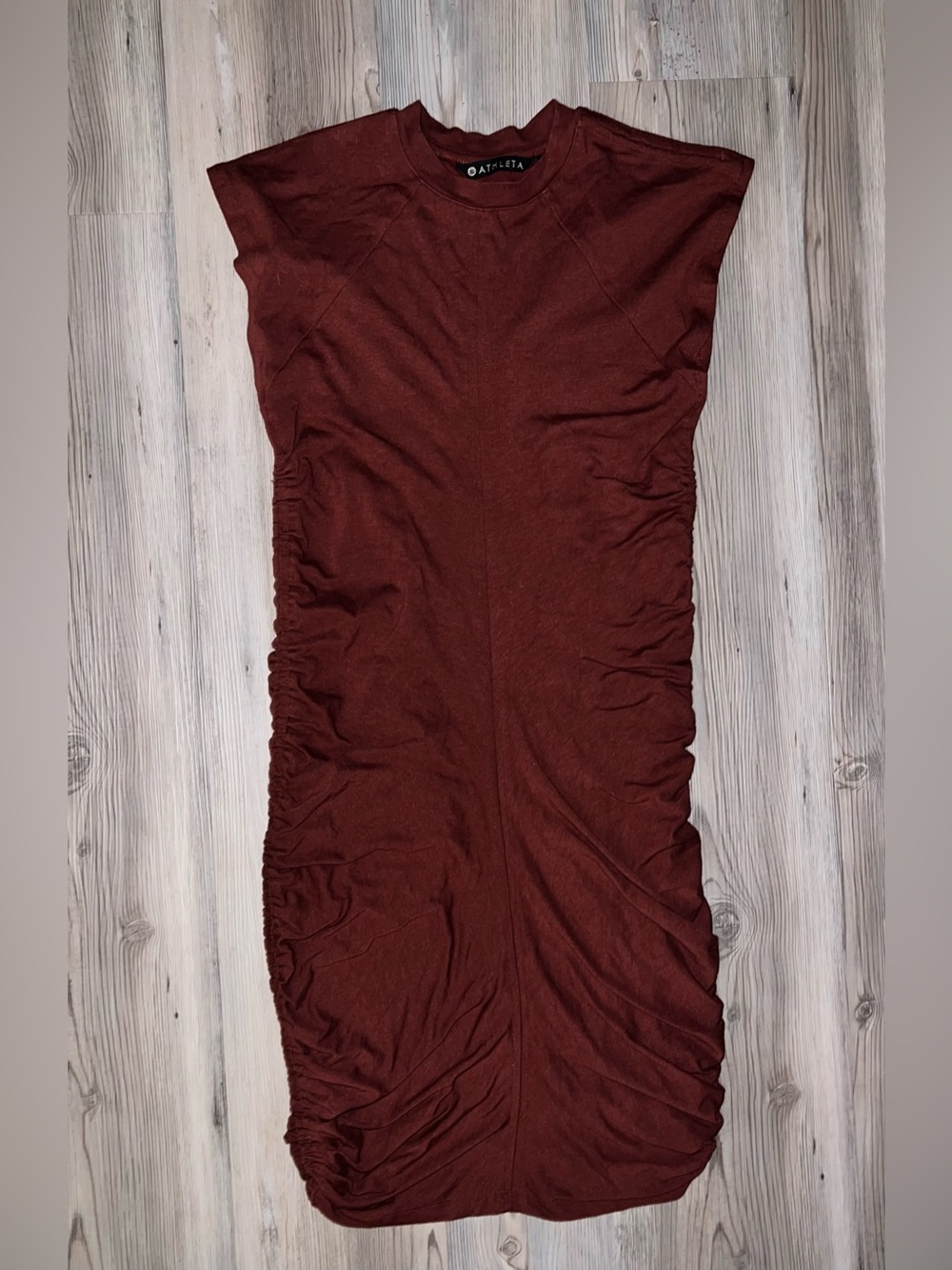 Athleta Dress Small Navy Burgundy Ruched Bodycon Stretch Apres XXS Sleeveless